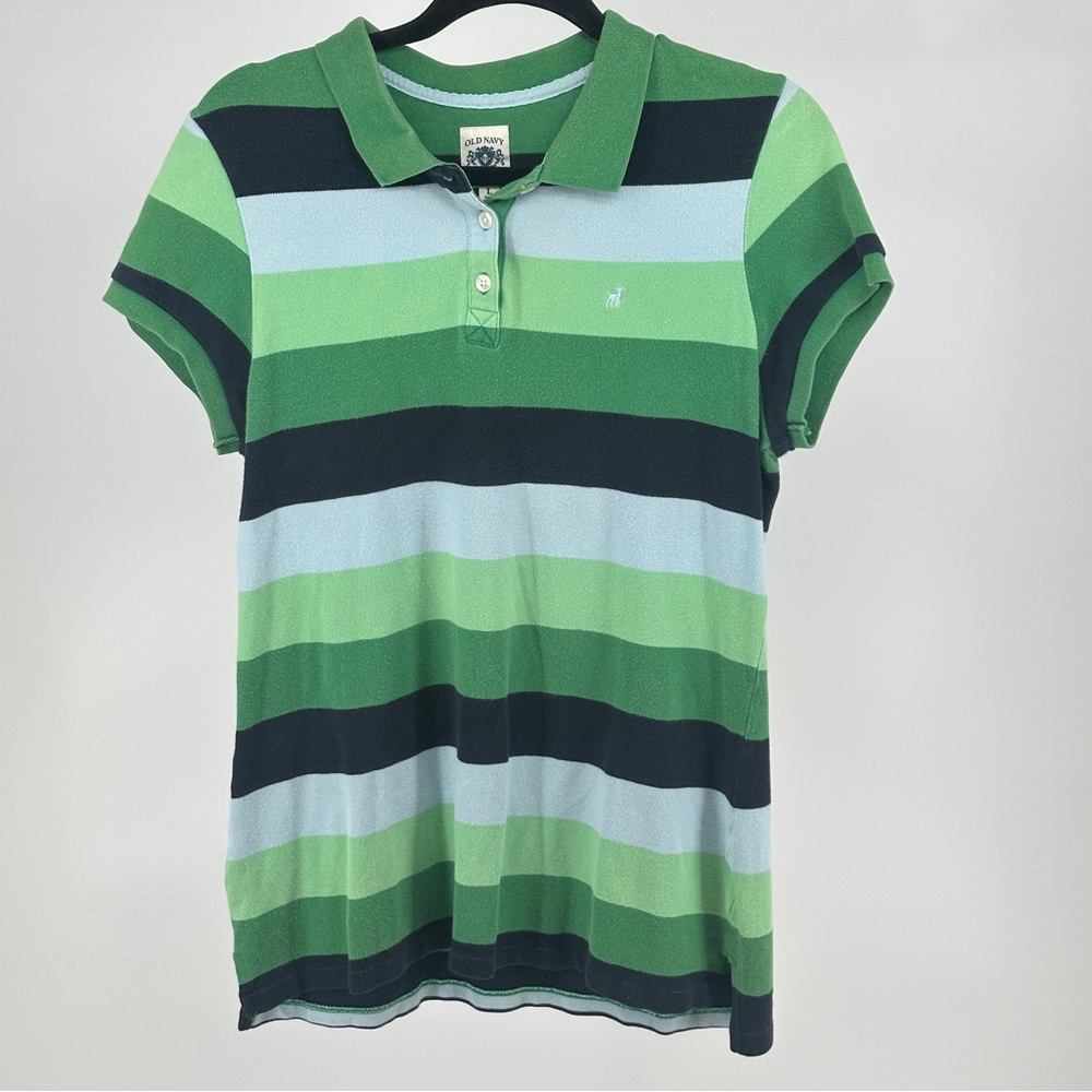 Vintage Y2K large‎ Old Navy Green Navy Striped Polo Shirt